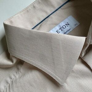 ETON contemporary mini checkered light beige  dressy  cotton shirt Sz 17.5 /44